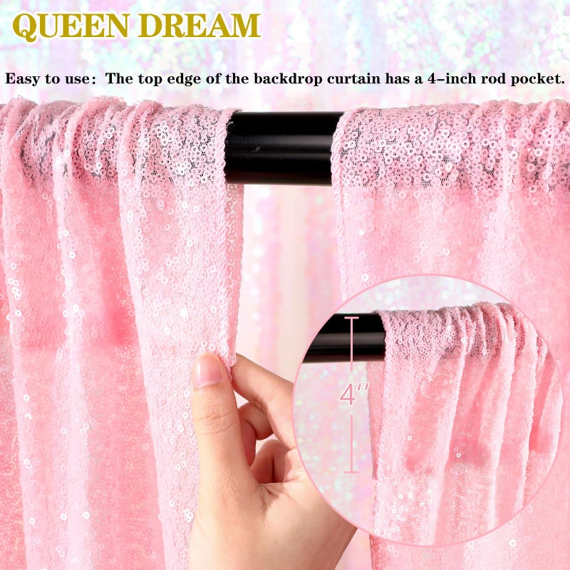 QueenDream Pink Sequin Backdrop Drapes 4 Panels 2FTx8FT Glitter Backdrop Curtains for Wedding Party Stage Decorations - Image 5